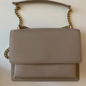 Quince Leather Convertible Crossbody in Taupe with Gold Chain